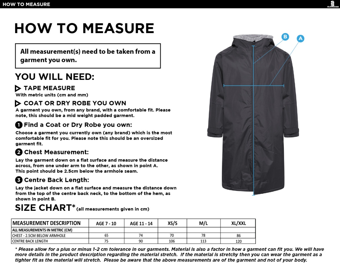 Bedworth CC - FLEECE ROBE - Size Guide