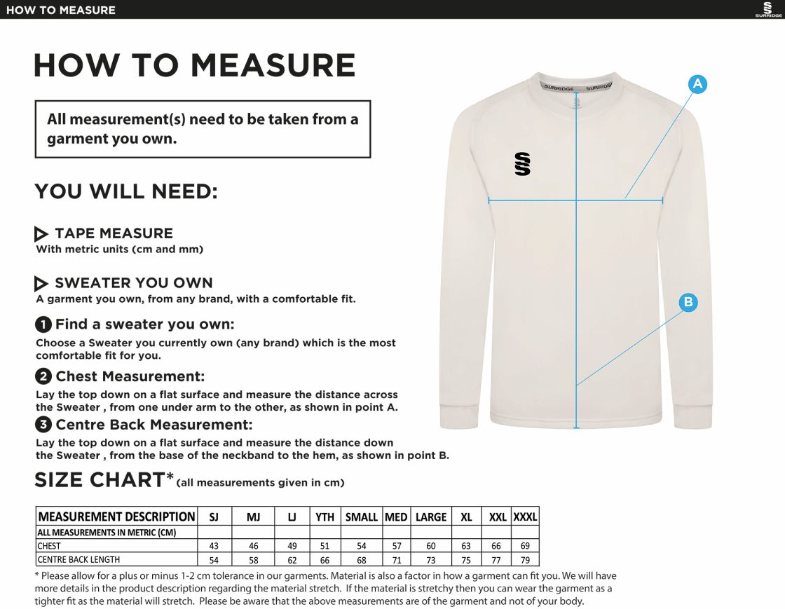 Blast Long Sleeve Cricket Sweater lightique - Size Guide