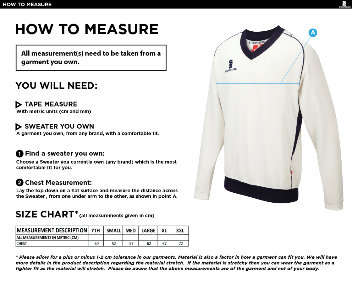 Bedworth CC Curve Long Sleeve Sweater - Size Guide