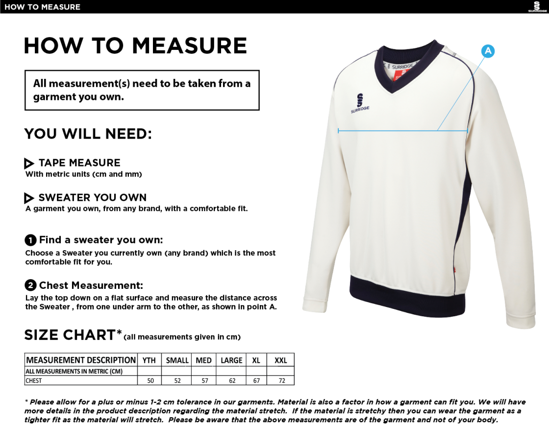 Bedworth CC Long Sleeve Sweater - Junior - Size Guide