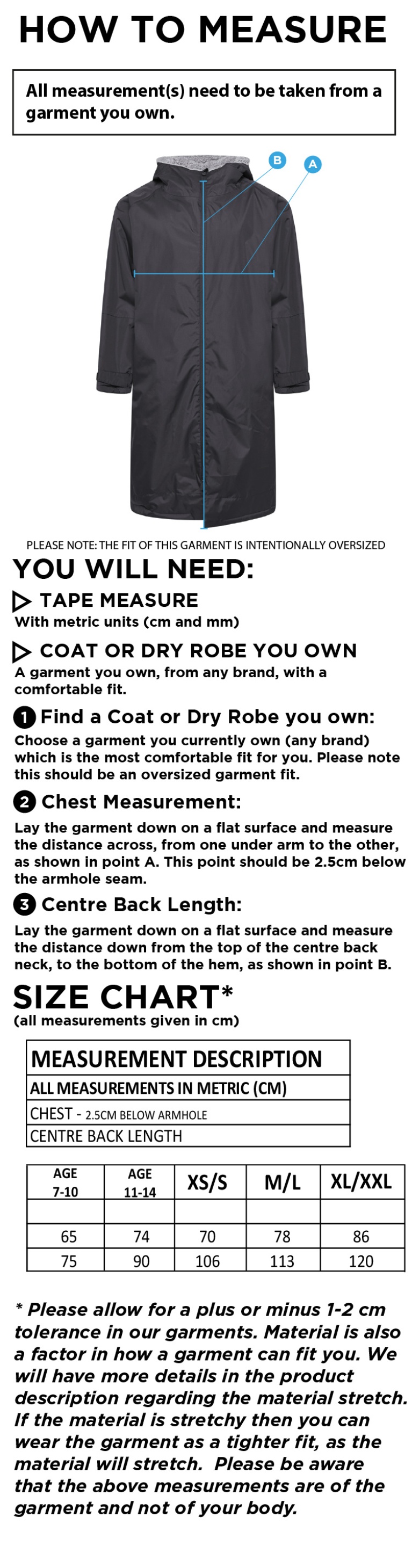 Bedworth CC - FLEECE ROBE - Size Guide