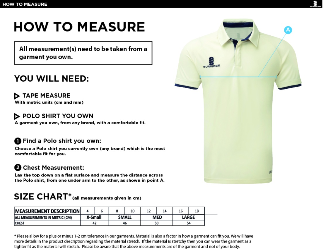 Bedworth CC - Dual Cricket Shirt Short Sleeve Womens - Size Guide