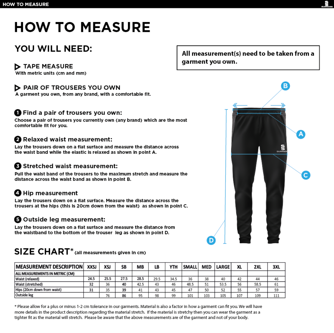 Bedworth CC Tek Slim Training Pants : Black - Size Guide