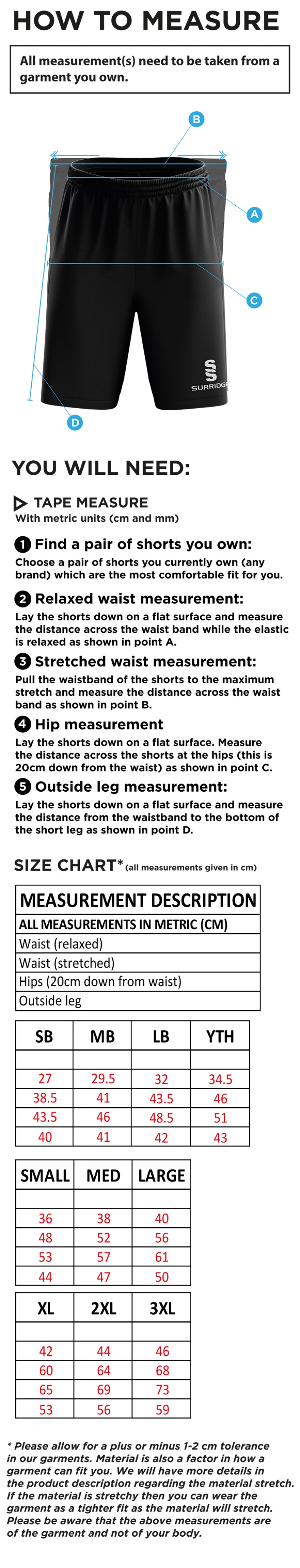 Bedworth CC Blade Shorts : Black - Size Guide