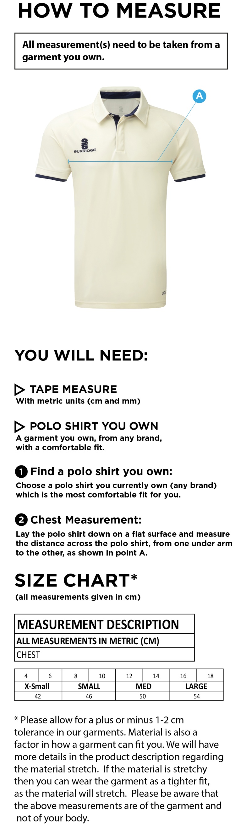 Bedworth CC - Dual Cricket Shirt Short Sleeve Womens - Size Guide