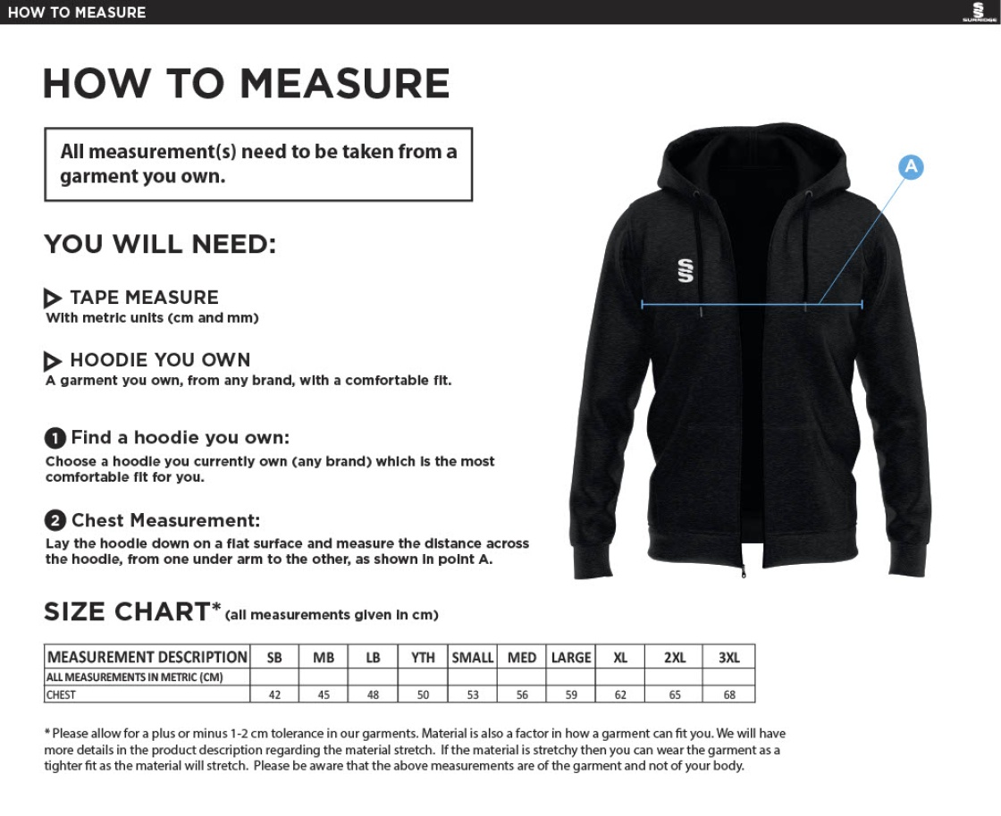 Bedworth CC Dual Full Zip Hoody : Black - Size Guide